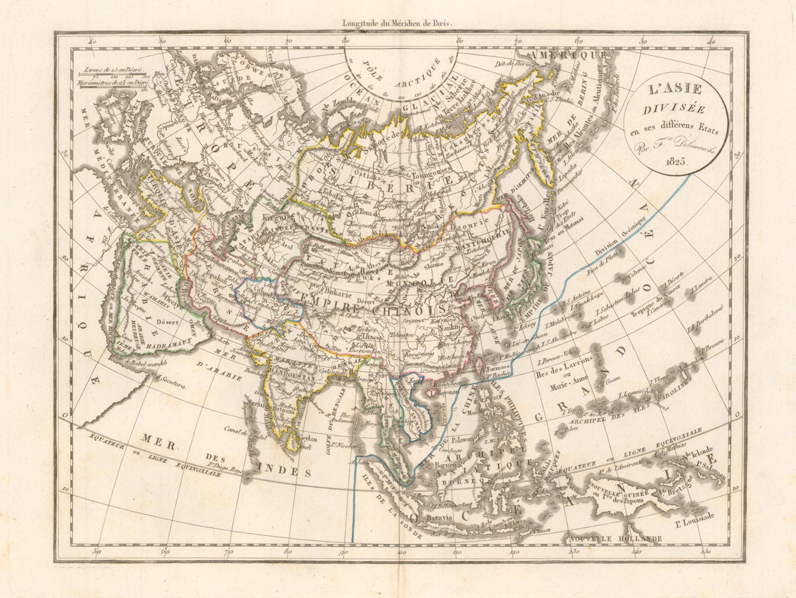 'L'Asie Divisée en ses différens Etats' by Felix Delamarche. Asia 1823 old map